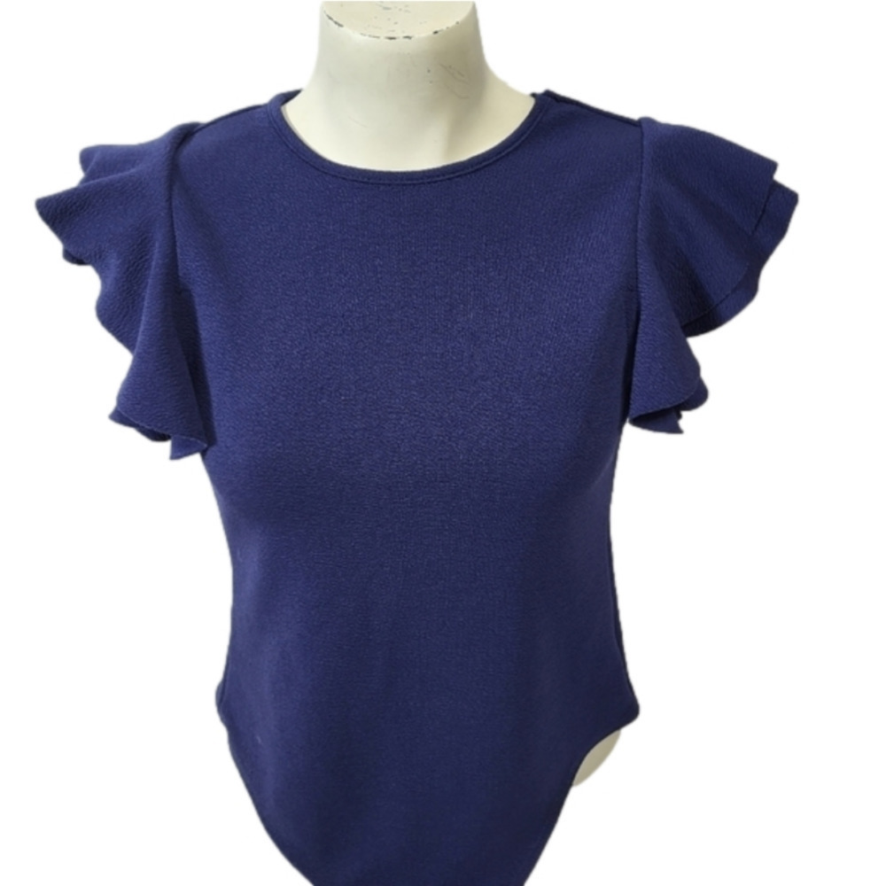 SHEIN Blue Ruffled Short Sleeve Bodysuit